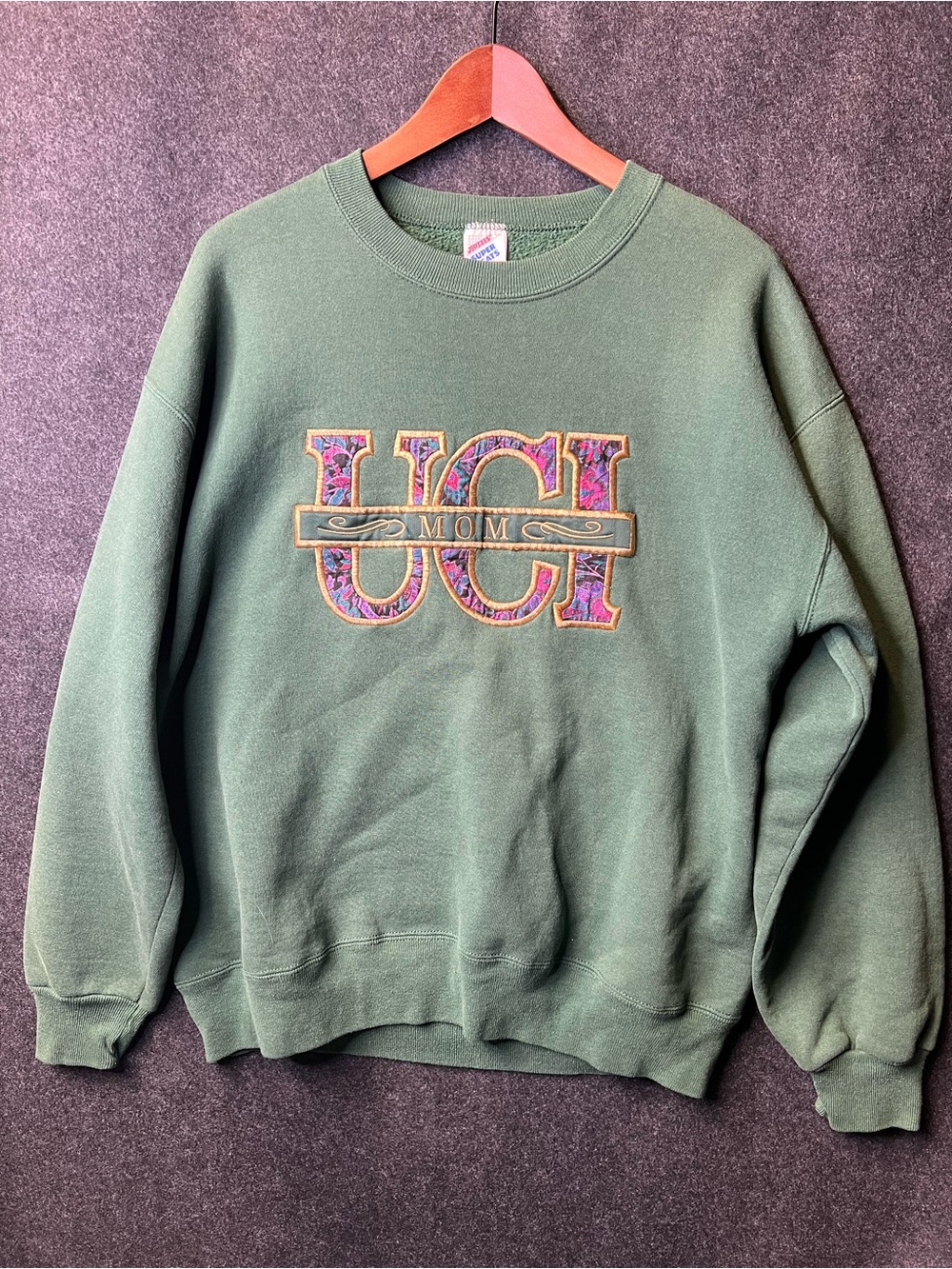 Vintage 80s UCI Mom Green Crewneck Sweater Womens Size L Collegiate University